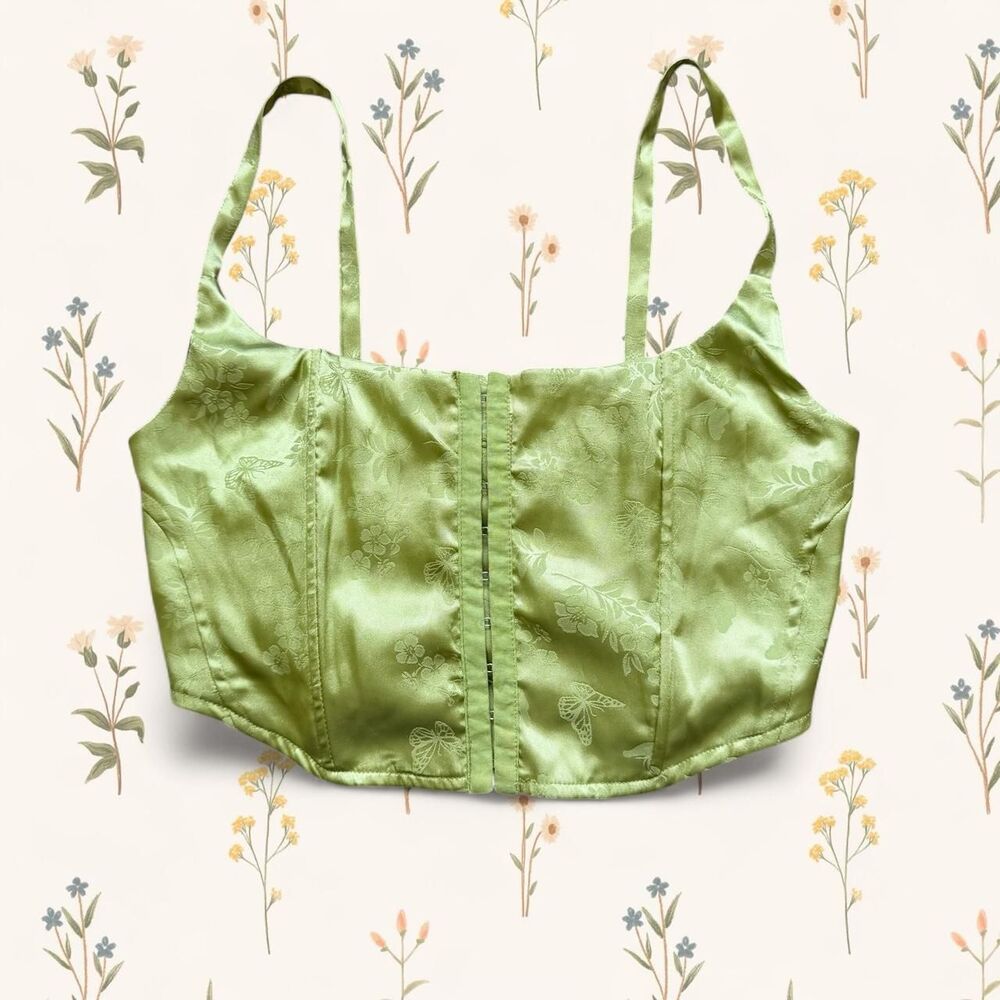 LA Hearts by PacSun Lime Green Butterfly Satin Corset Top - Size S